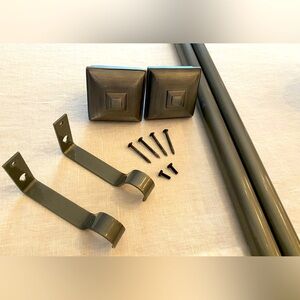 Single Curtain Rod with Square Finials, Gunmetal Gray. Adjustable 66”- 120”.